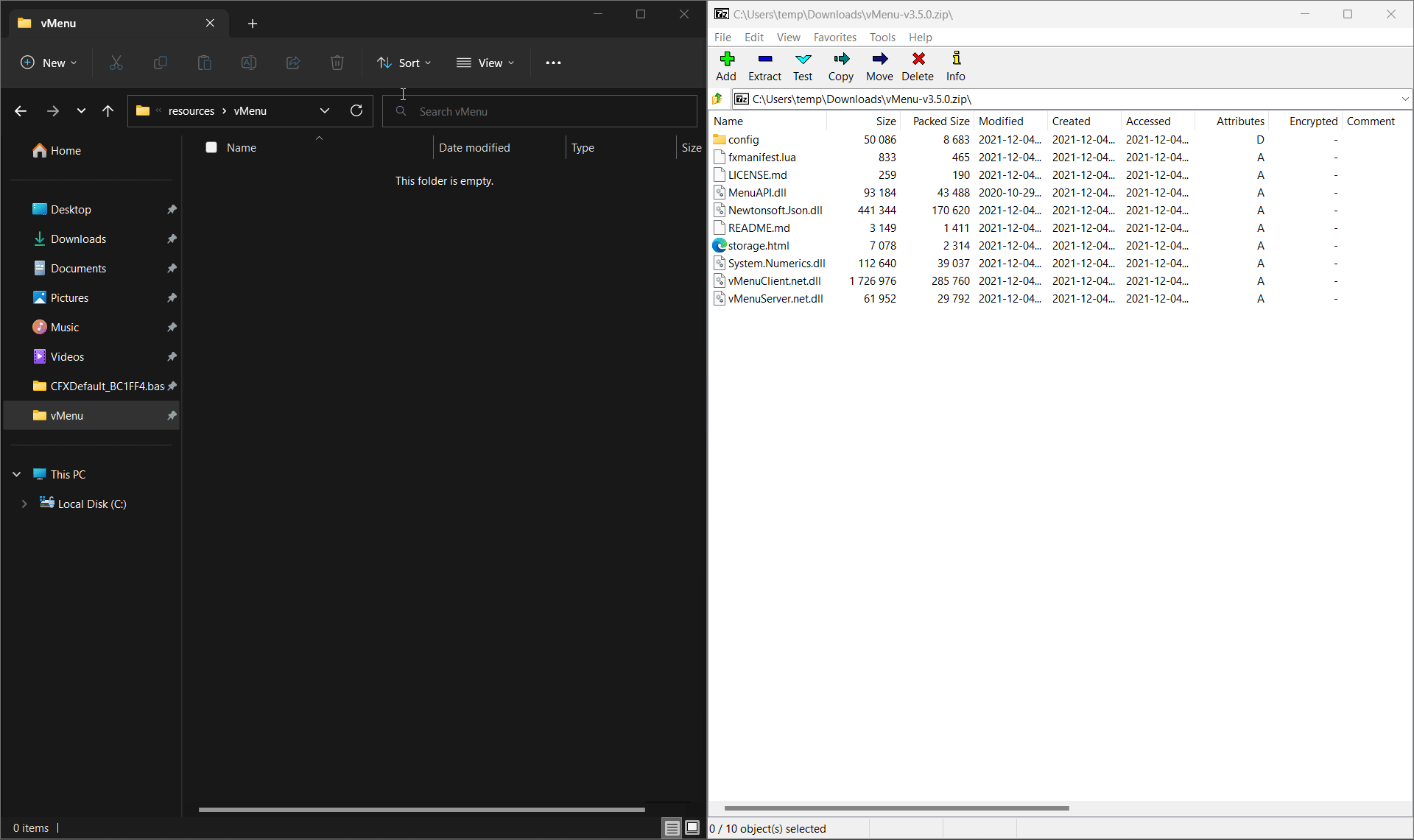 vMenu contents being dragged into the vMenu folder